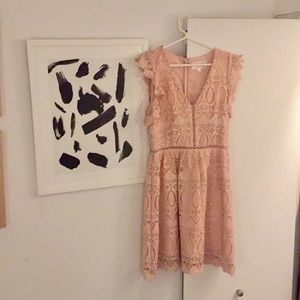 Blush soft lace fit and flare v-neck dress!